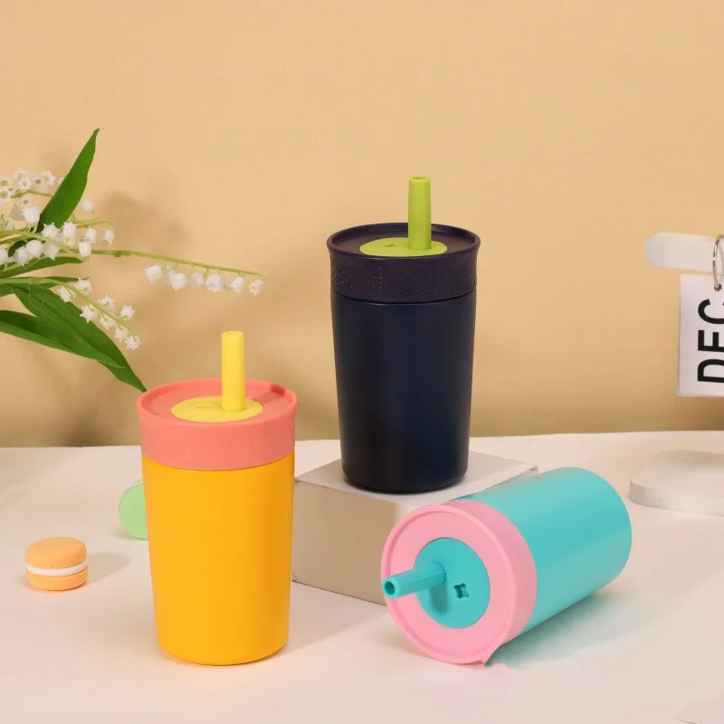 12oz Portable Thermos Cup Coffee Mug Stainless Steel Vacuum Flask Cold&Hot Sport Cup Car Cup with Straw Travel Mug Insulated Cup