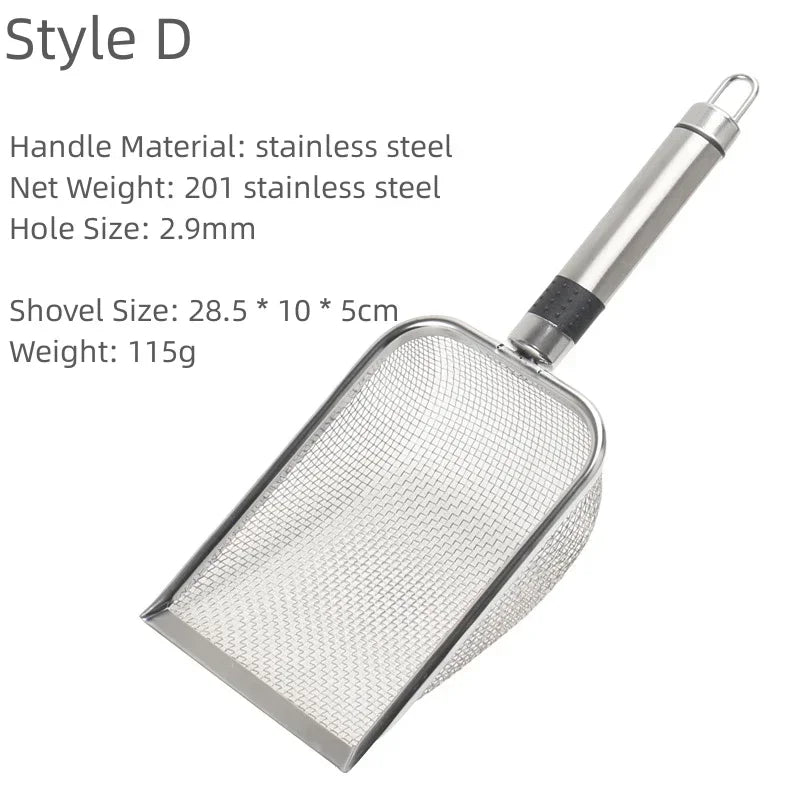 Pet Cat Waste Shovel Long Handle Stainless Steel Metal Shovel Litter Filter Garbage Sand Scoop Pet Cleaning Tool Cat Supplies