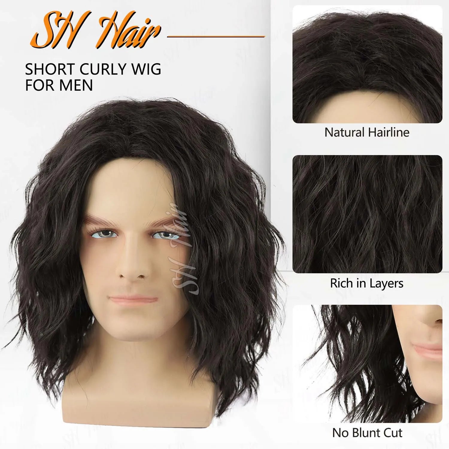 Synthetic Mens Black|Brown Curly Wig Middle Part 70s 80s Funny Wig for Retro Halloween Party Cosplay Use,Eric Draven|Aragorn Wig