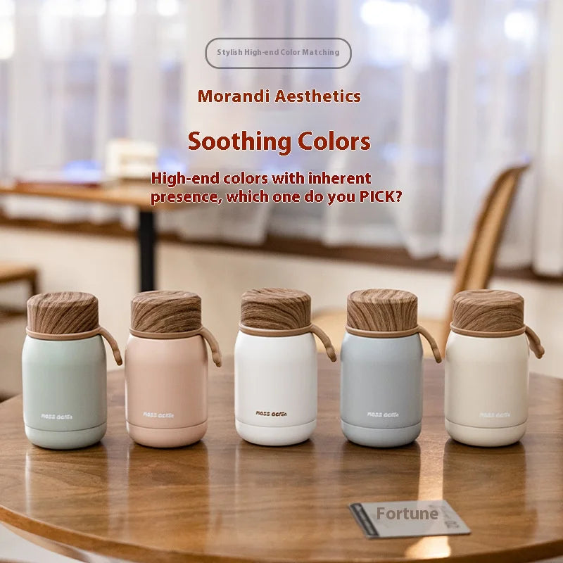 Mini Insulated Cup with Wood Grain Lid 304 Stainless Steel Pocket Cup Small Capacity Outdoor Portable  Cup for Female Students