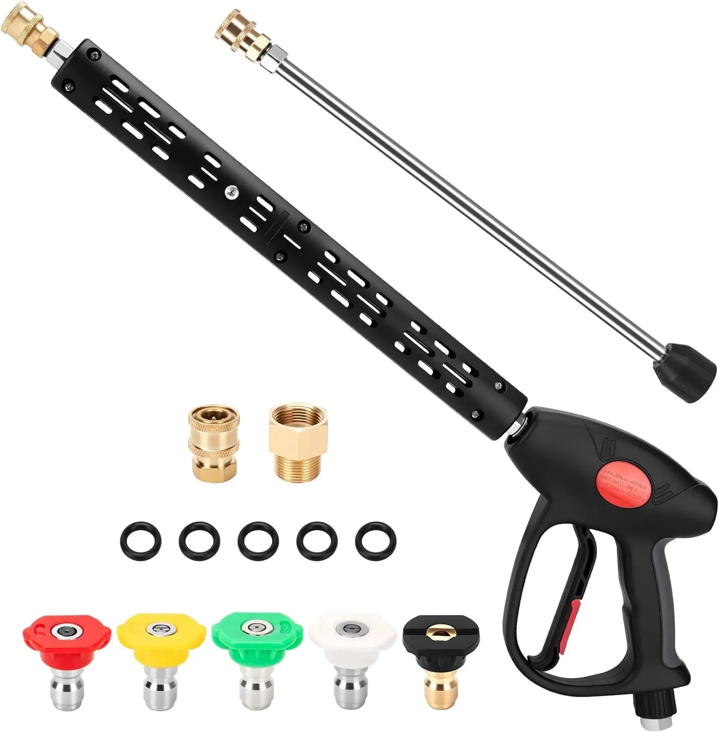 Pressure Washer Gun Kit with 2 Pressure Washer Wands, 5 Nozzle Tips, Swivel 3/8" Plug & M22 Fitting, 38 Inch, 4000 PSI