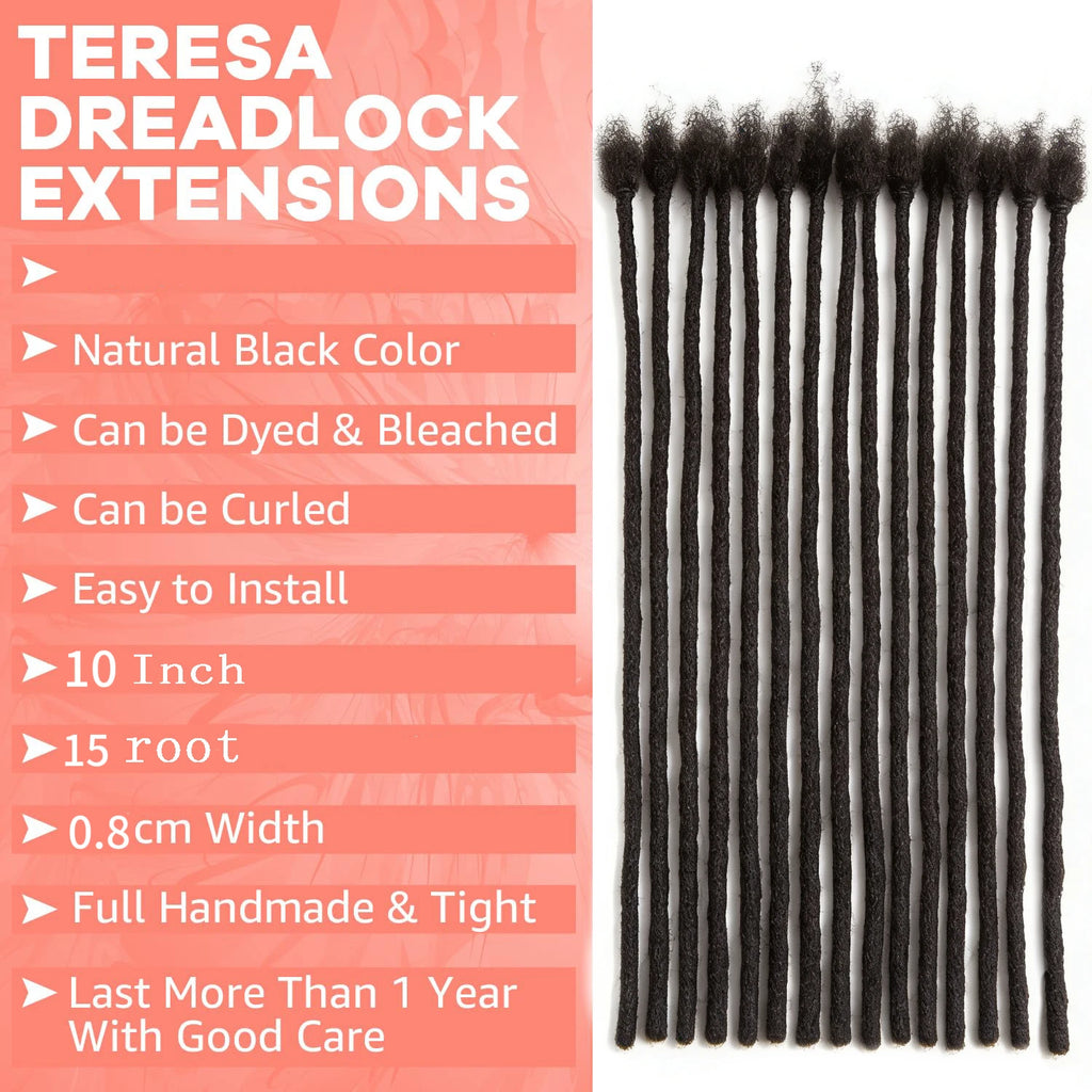 Dreadlock Extensions 0.8 cm Width Locs Hair For Men/Women Permanent Dread Locs Extensions Synthetic Hair Full Hand-Made