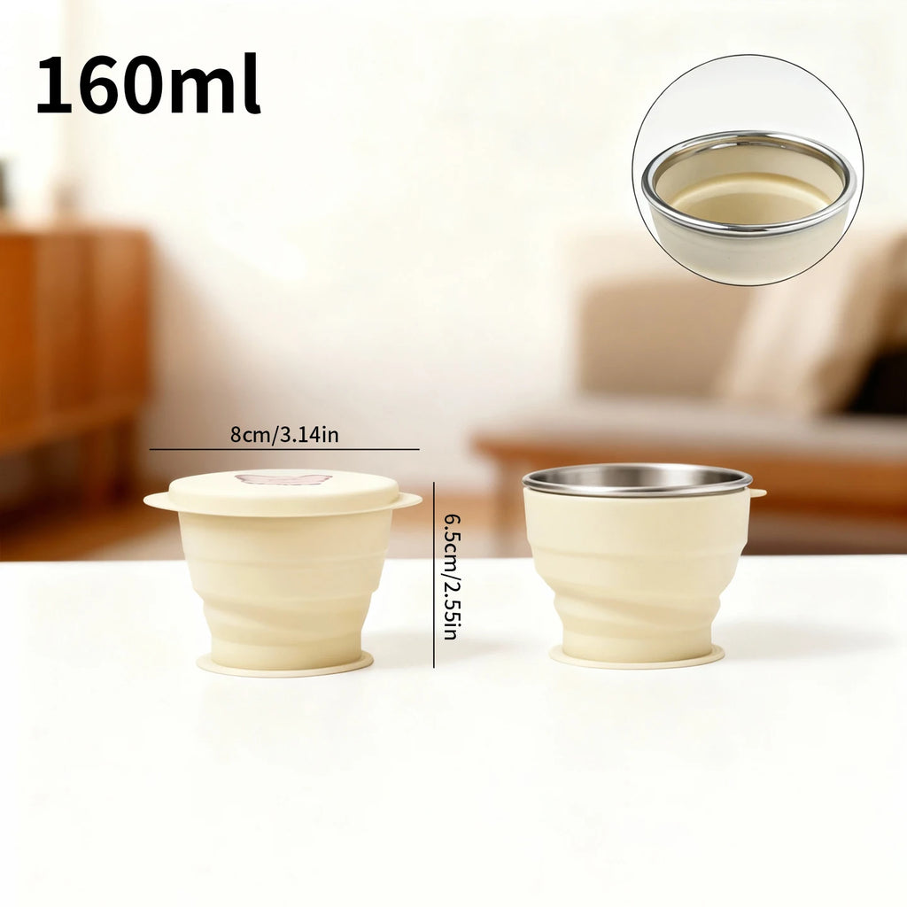 Outdoor Portable Silicone Folding Cups With Lid Cute Bear Heat-Resistant Telescopic Collapsible Water Mug for Travel Camping