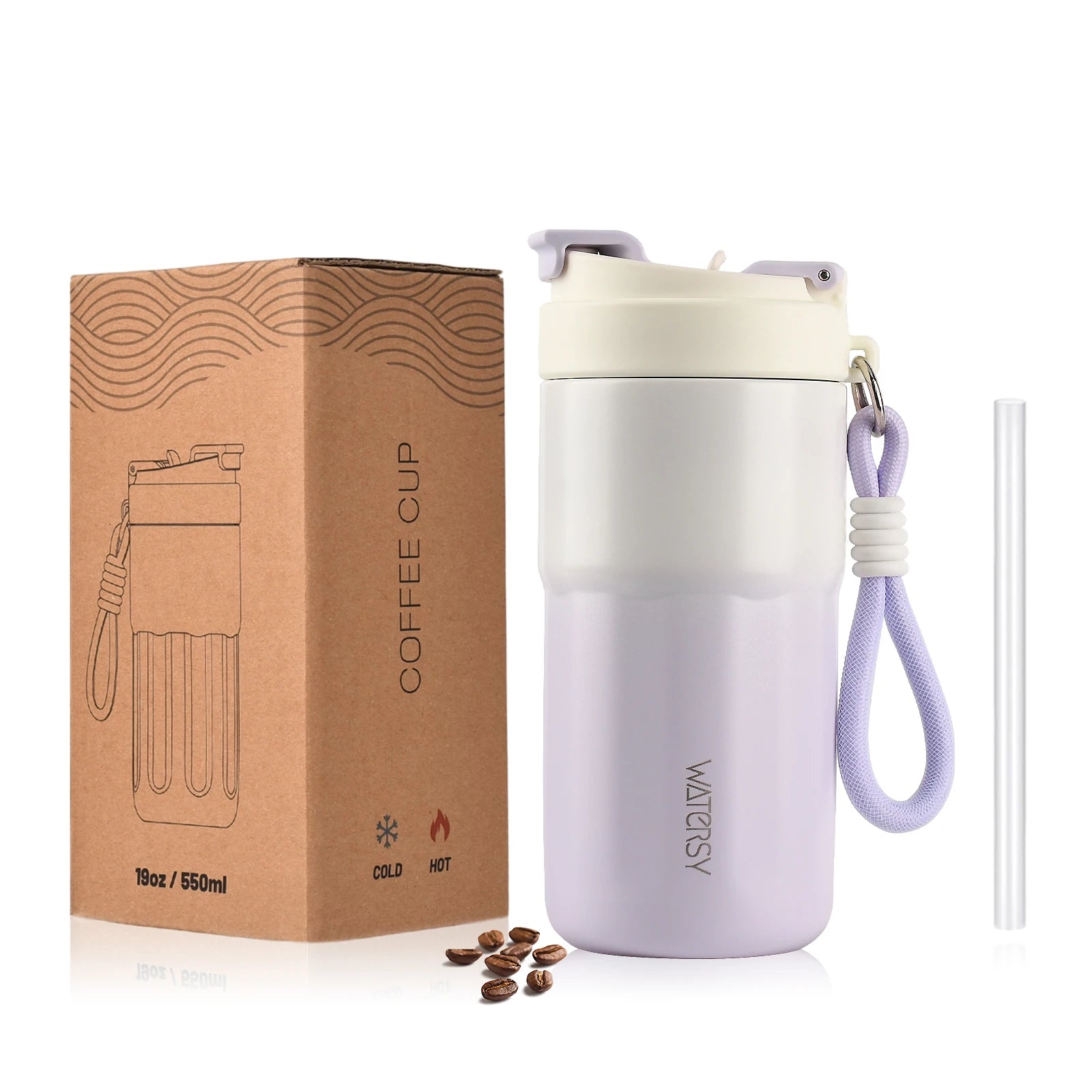 WATERSY 400ml/550ml Coffee Tumbler 316 Stainless Steel Insulated Mug with Straw Lid Double Wall Vacuum Flask for Home Gift