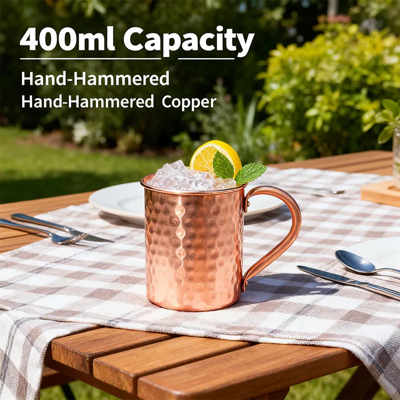 New 100% Copper Cups Pure Solid  Moscow Mule PURE Copper Mugs-Shaped 400ml Cocktail Cups Beer Milk Mug Drinkware