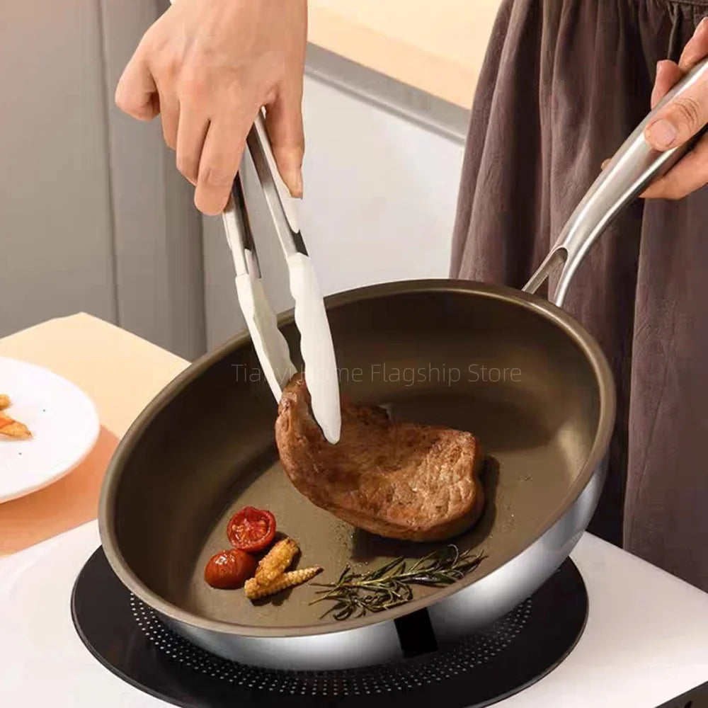 Titanium Frying Pan Non-stick Wok Stainless Steel Home Egg Steak Skillet Induction Cooker Gas Stove Cooking pot Kitchen Cookware