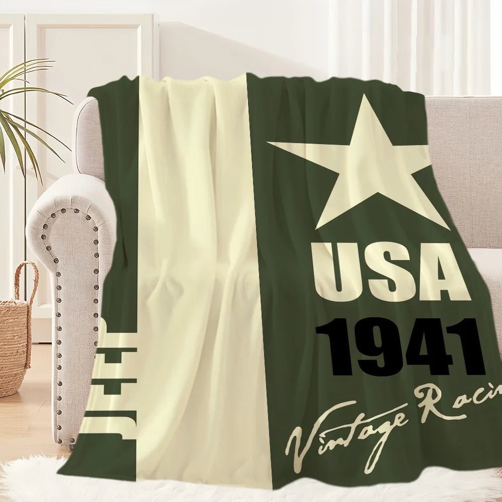 Fashion Logo Racing Cras J-Jeep Cool Blanket Plush Nap Sofa rug for Living Room Office Bedroom Birthday Home Travel Kid Gifts