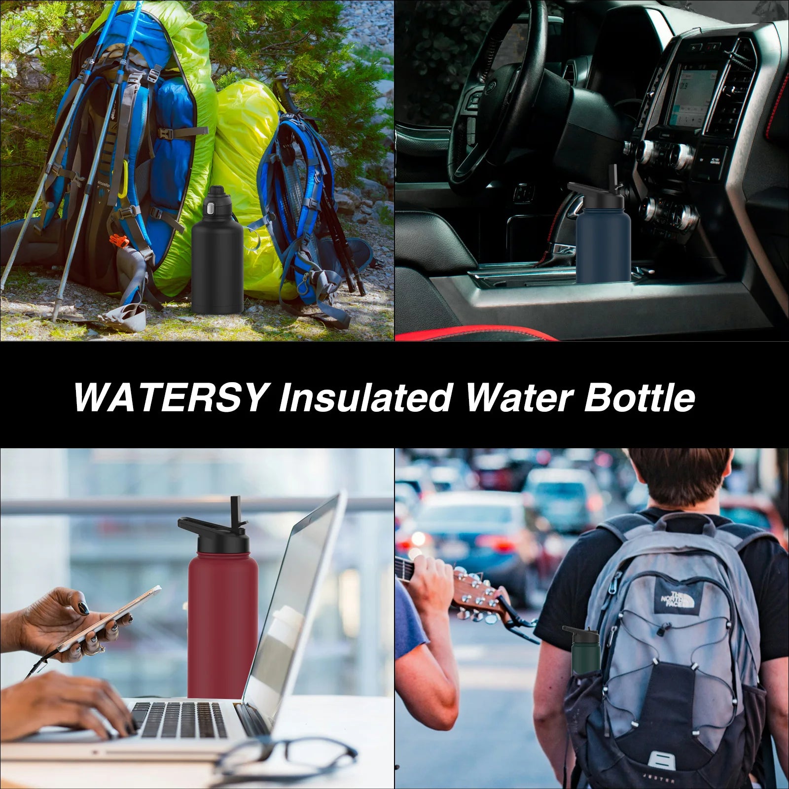 WATERSY 16oz/32oz Stainless Steel Thermos Bottle Large Capacity Tumbler Double Wall Vacuum Insulated Cup Office Home Thermal Mug