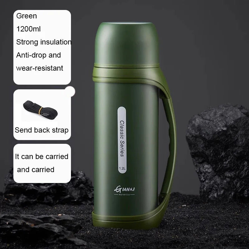 Stainless Steel Sports Kettle with Double Lids for One Drink Large Capacity Thermal Insulation and Cold Preservation  Water Cup