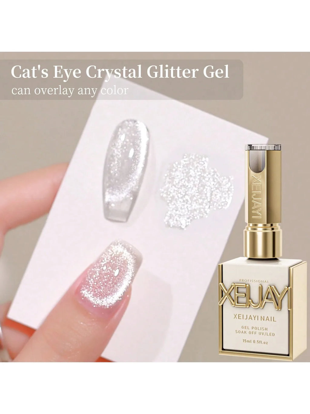 XEIJAYI 1Pc Universal Cat Eye Gel Nail Polish Bright Silver Gel Nail Polish UV/LED Lamp Needed For Women Home Salon Nail Art DIY