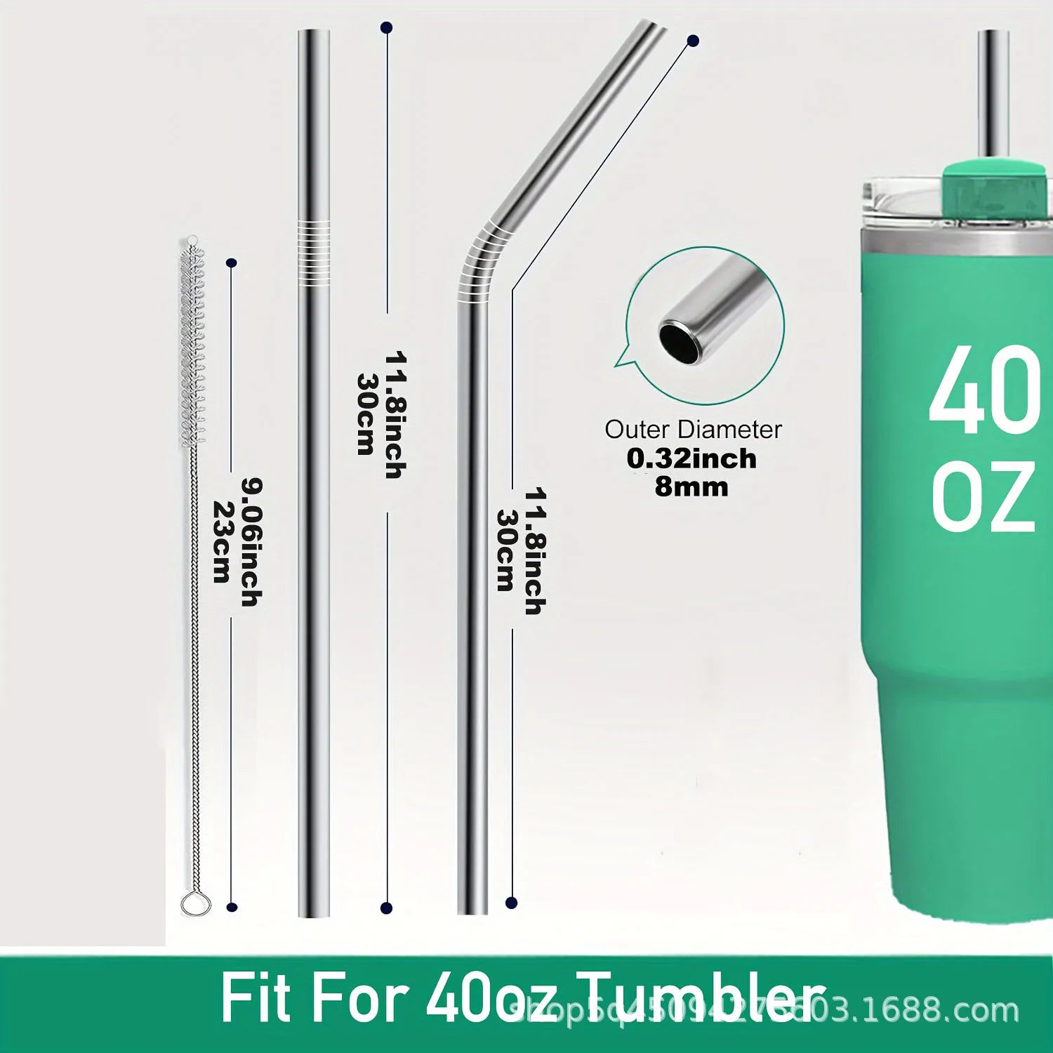 304 Stainless Steel Reusable Straw 30cm/8mm Upgraded Wide-Bore Eco-Friendly Perfect for Cocktails  Smoothies & Healthy Drinks