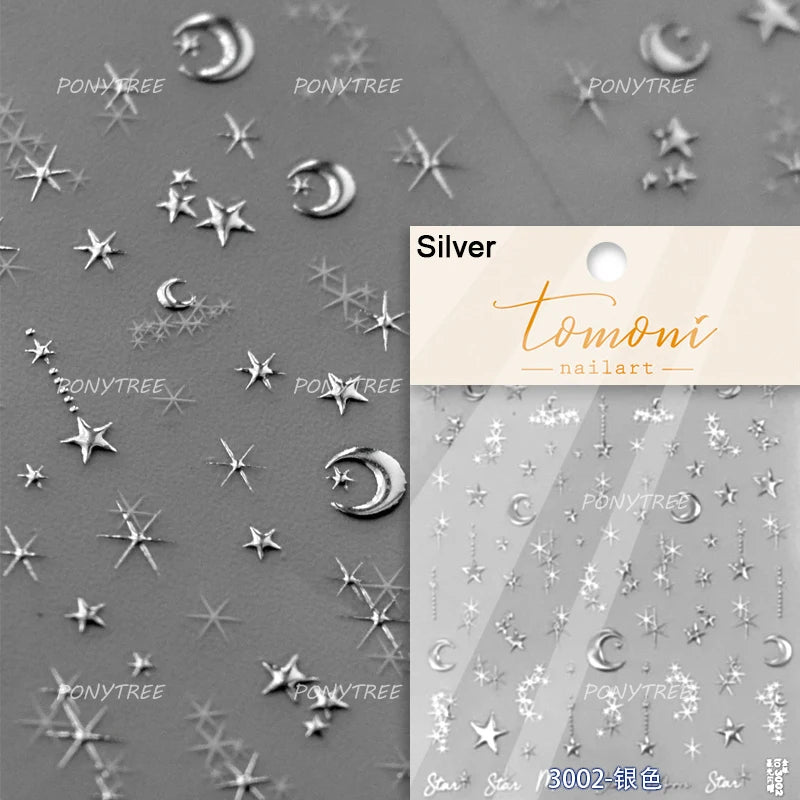 Silver Lava Annual Ring Cherry Clock Watch Starburst Love Heart Rate Chart Moon Star Line  Bowknot Line Nail Art Stickers Decals