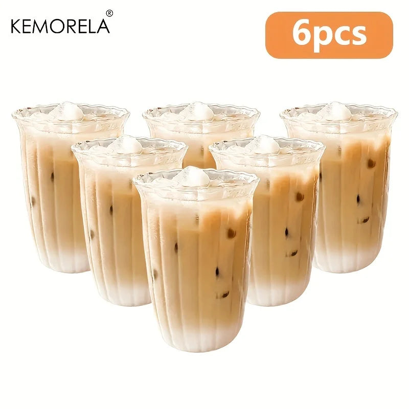 4/6PCS Vertical Stripes Latte Coffee Cup Transparent Cocktail Glasses Vertical Grain Glass Water Cup Juice Cup IceCoffee Whiskey