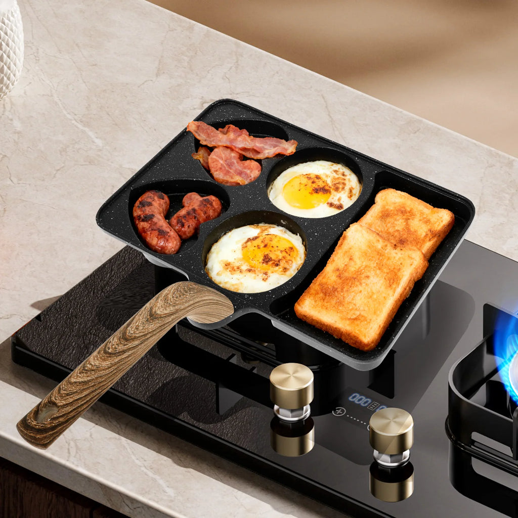 Maifanstone 5 in 1 Non Stick Egg Frying Pan Rapid Heating Omelette Frying Pan with 5 Compartment Uniform Heating for Breakfast