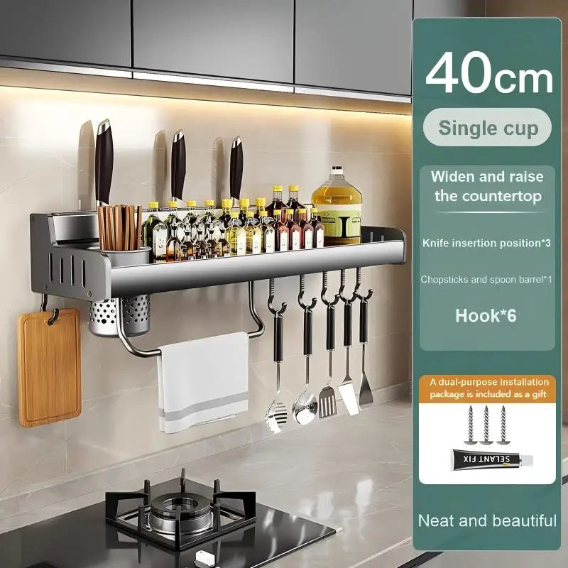 Kitchen storage rack, multi-functional, wall-mounted chopstick and knife rack without drilling, seasoning storage rack