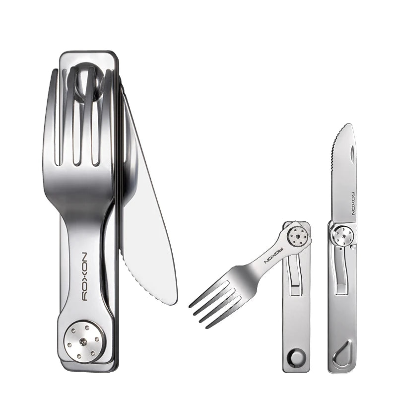 ROXON 3 IN 1 Camping Cutlery Set Knife Fork Spoon Stainless Steel Portable and Detachable