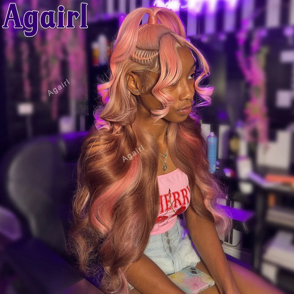 Highlight Pink Blonde Brown 6X4 5X5 HD Lace Closure Wigs 13x6 Glueless Lace Frontal Human Hair Wigs Pre Plucked for Women 200%