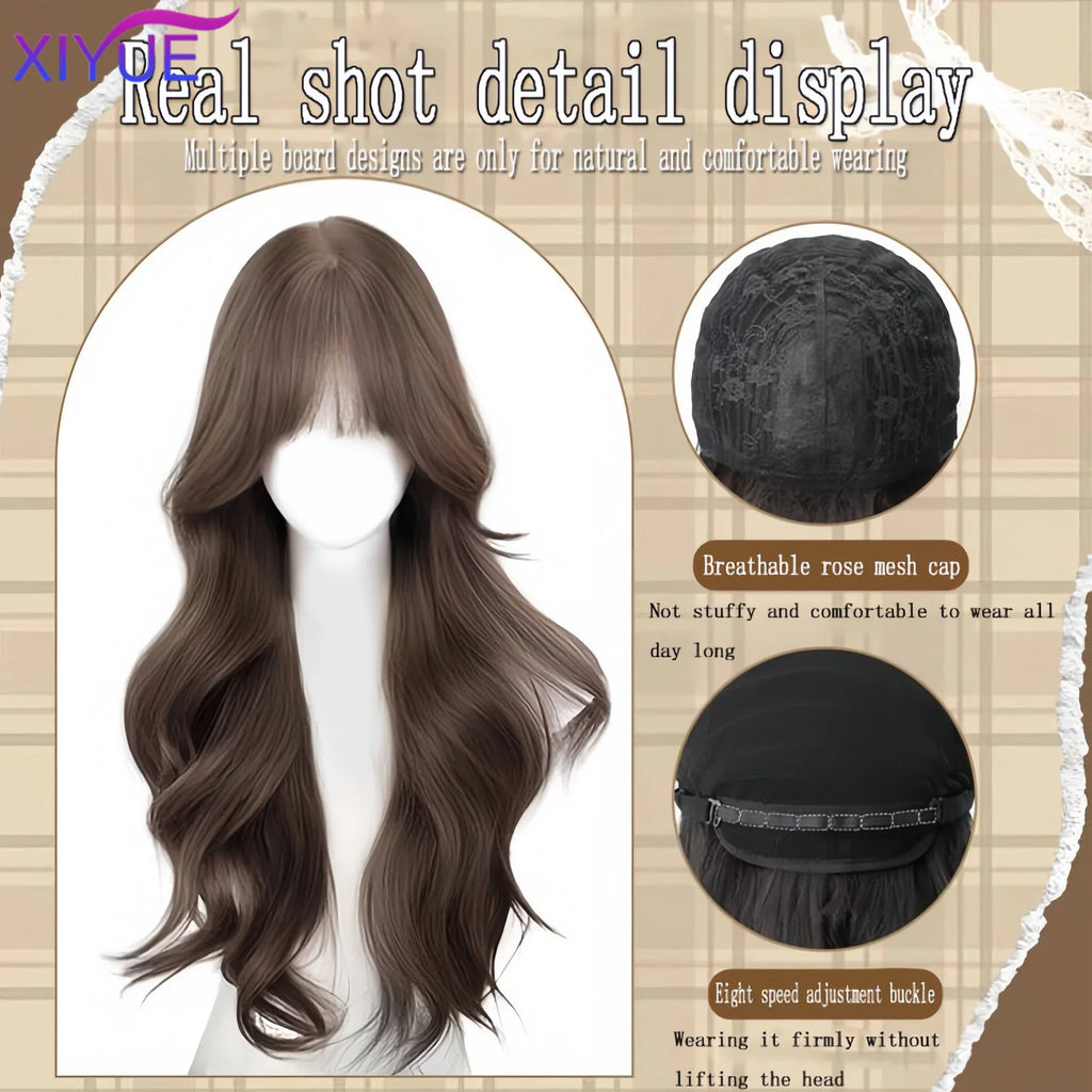synthesis 26 Inch Synthetic Water Curly Wave Wigs Air Bangs Hair PLATINUM Heat-Resistant Natural And Smoot Daily Wear For Women