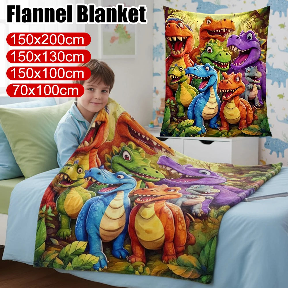 Flannel Throw Blanket Cute Smiling Dinosaur Blanket HD Digital Print for Sofa Bed Home Office Outdoor Camping Chair Warm Blanket