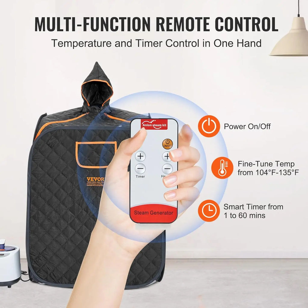 Portable Steam Sauna Tent with Remote Control, Chair & Bag for Home Detox Relaxation, Black