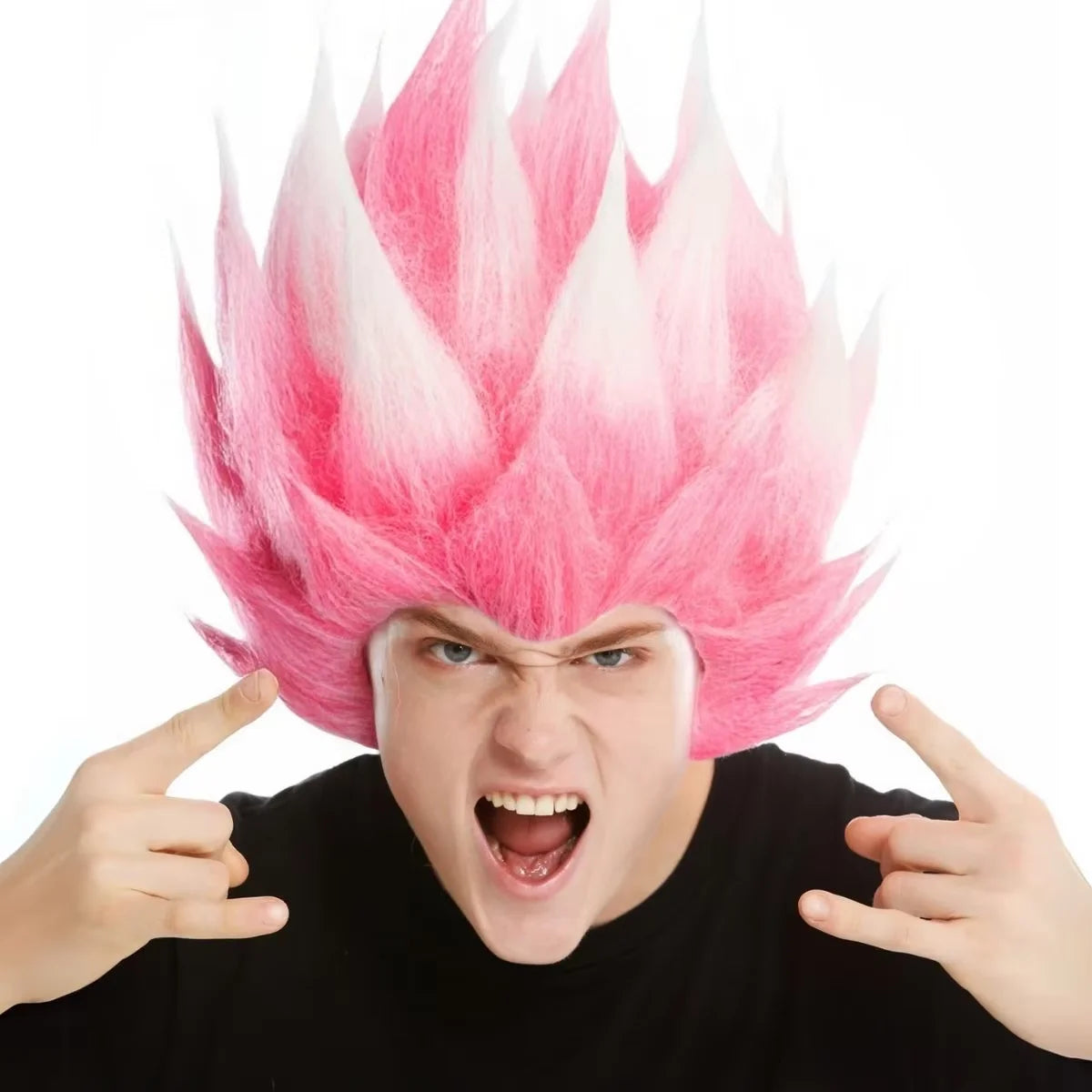 Pink And White Anime Style Cosplay Wig Fluffy Curly Hair Synthetic Party Wear Wig for Women