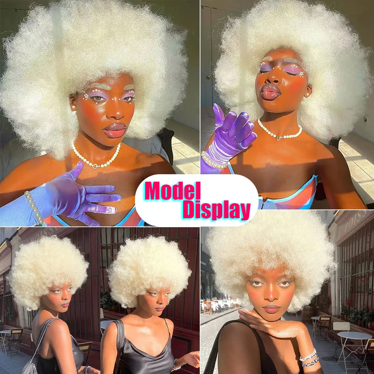 Afro Wigs for Black Women Synthetic Short Curly Afro Kinky Wig 70s Bouncy Huge Fluffy Puff Wigs Premium for Cosplay and Daily