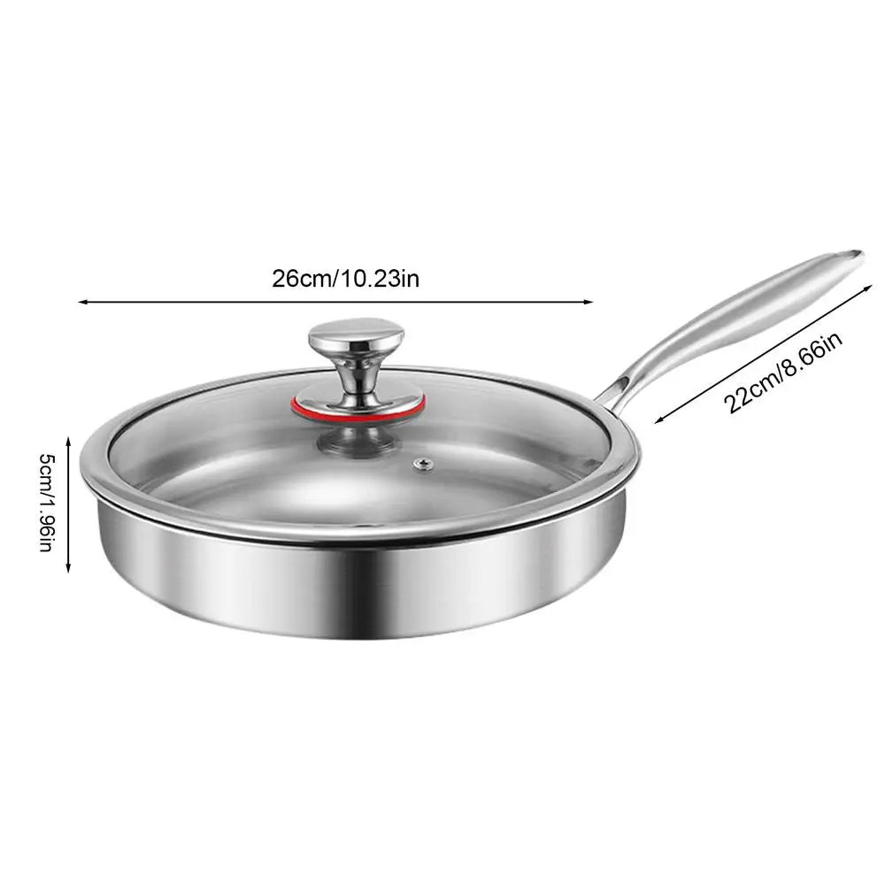 Titanium Frying Pan with Glass Lid Non-stick Even-Heating Skillet Uncoated Stainless Steel Woks Pan Kitchen Cookware 26/28/30cm