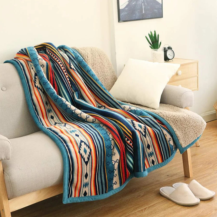 Nordic Bohemian Flannel Blanket - Double-Layer Lamb Wool Thickened Warm for Sofa Bed, Travel & Home Office, 200x150cm Hypoallerg