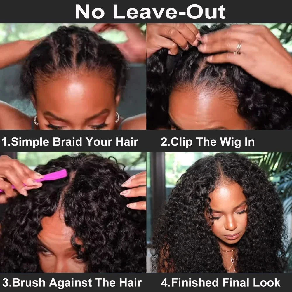 200% Drawstring V Part Wig Burmese Curly 100% Human Hair No Leave Out Thin Part Beginner Friendly Glueless Wear Go Wig For Women
