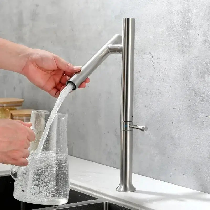 304 Stainless Steel Kitchen Sink Faucet Mixer Water Cold Hot Taps Single Handle 360 Rotation Ceramic Valve Folding with Hose