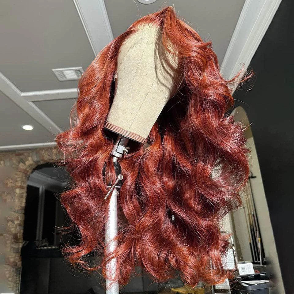 Reddish Brown Body Wave Wigs For Women Synthetic 13x6 Lace Front Wig Copper Red Lace Frontal WigPre Plucked With Baby Hair Wig