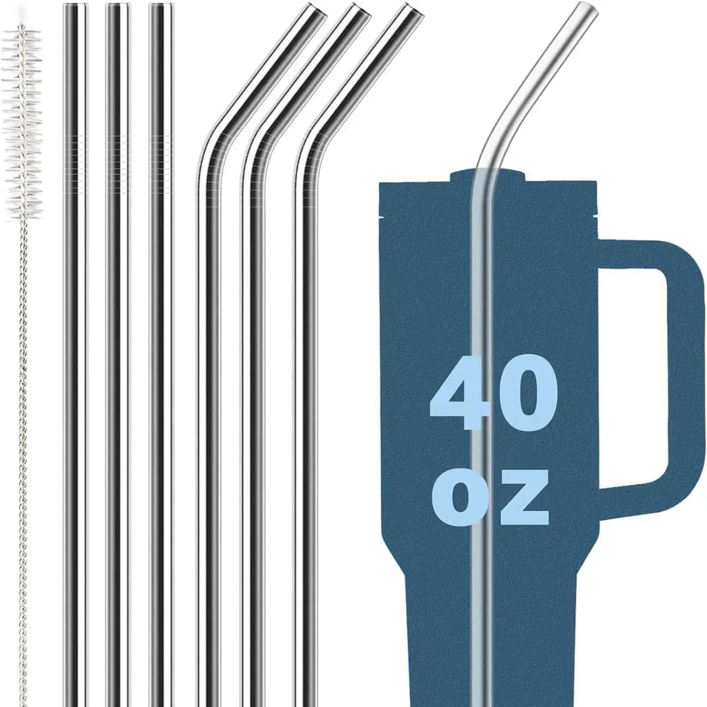Stainless Steel Straw Replacement 40 oz for Stanley Adventure Travel Tumbler, Reusable Straws with Cleaning Brush