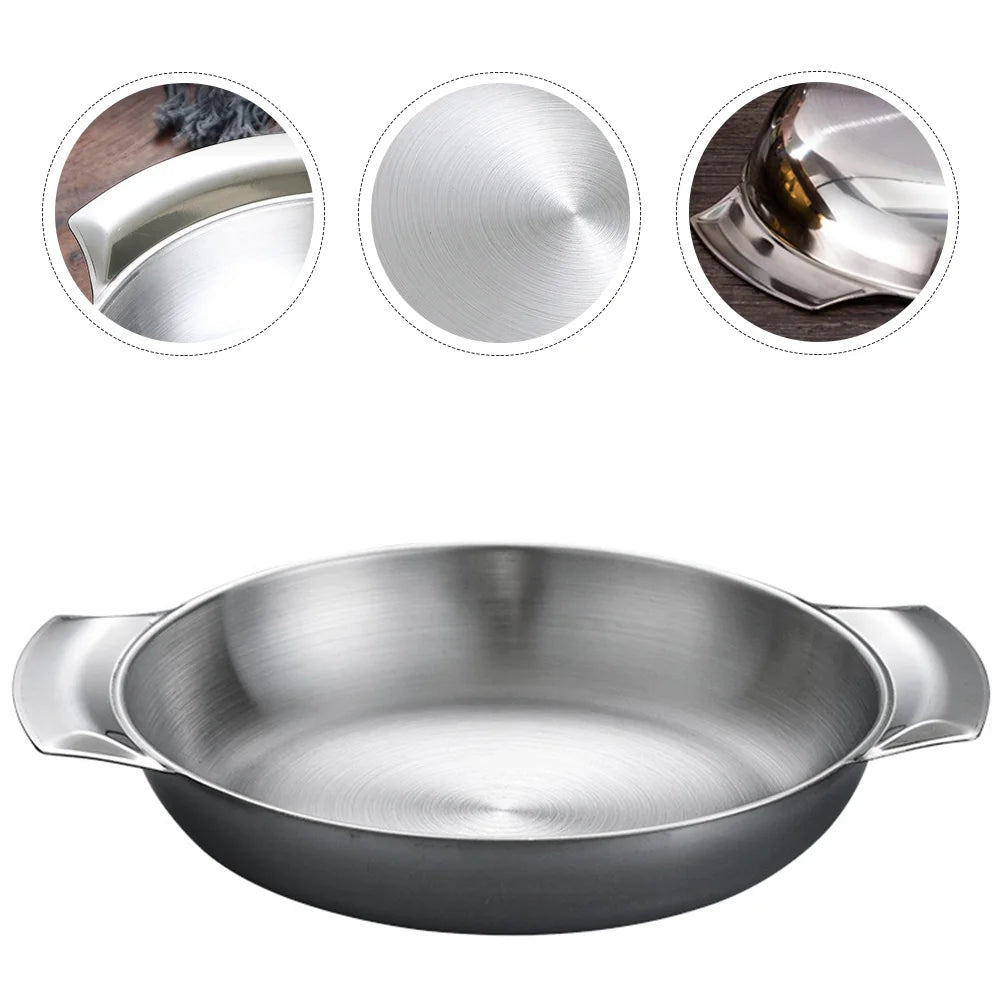 Stainless Steel Dry Pot Double Handle Korean Style Seafood Pan Flat Bottom Cooking Pot For Restaurant Kitchen Hotpot Non Stick