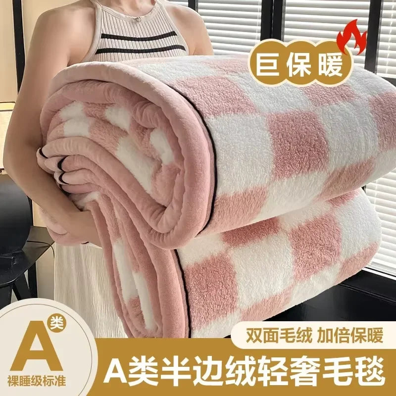 Luxury Checkerboard Sherpa Fleece Blanket, Thick Warm Soft Plush Throw Blanket, Cozy Decorative Blanket for Sofa Bed Couch