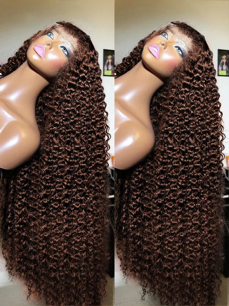 34 30 Inch Chocolate Brown Deep Wave Lace Front Wigs 100% Human Hair #4 Colored 13x4 Hd Curly Lace Frontal Wigs Pre Plucked