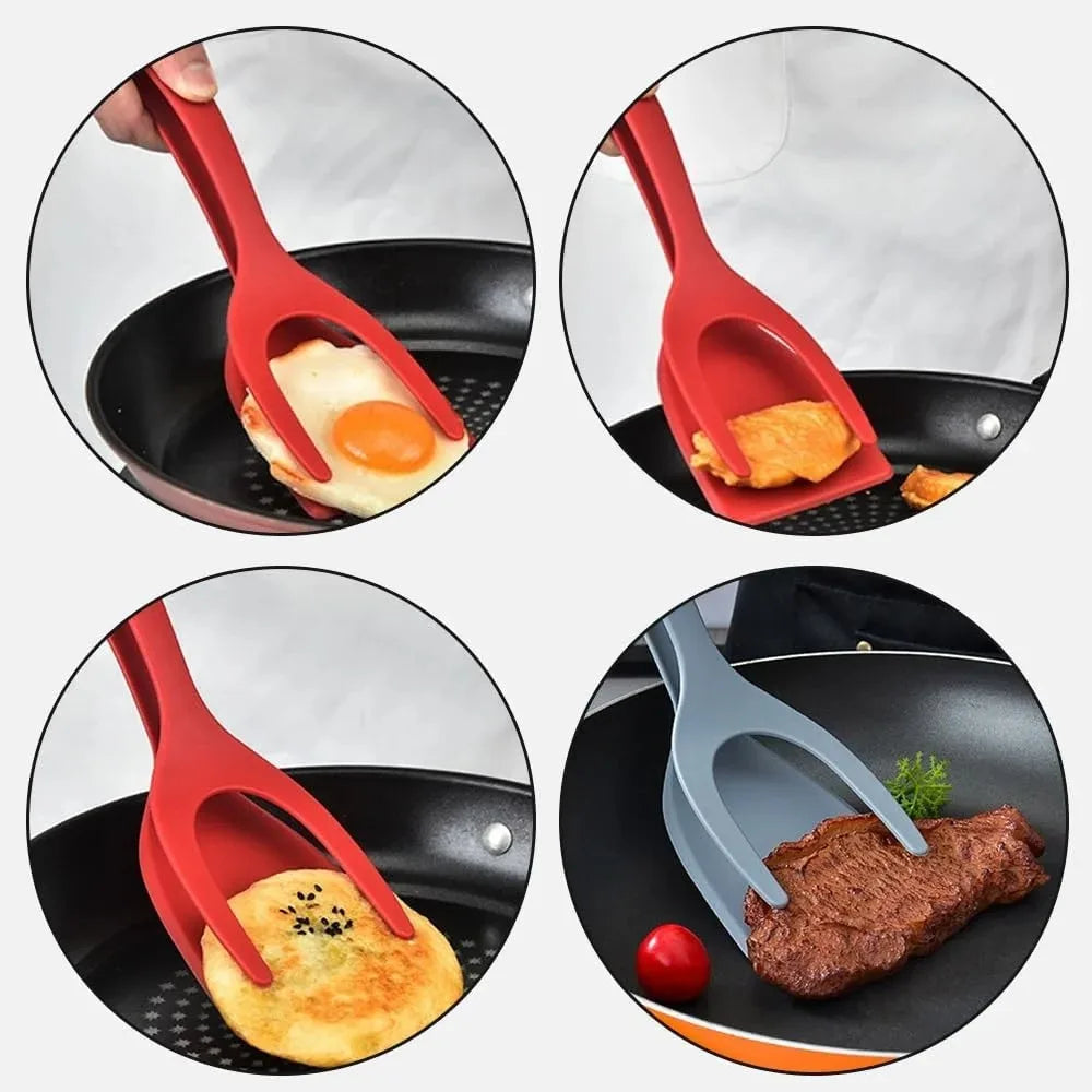 2-in-1 Silicone Egg Flipper Tongs Non-Stick Spatula for Fish French Toast Heat Resistant Omelet Making Ergonomic Cooking Tool