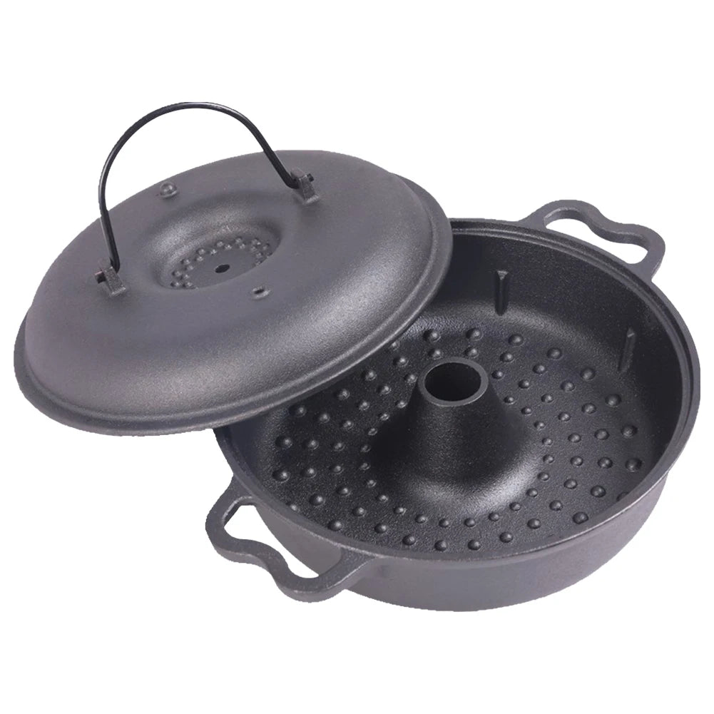 Cast Iron Roasted Sweet Potato Pan with Lid Garlic Roaster for Picnic Camping Patio Backyard Cooking