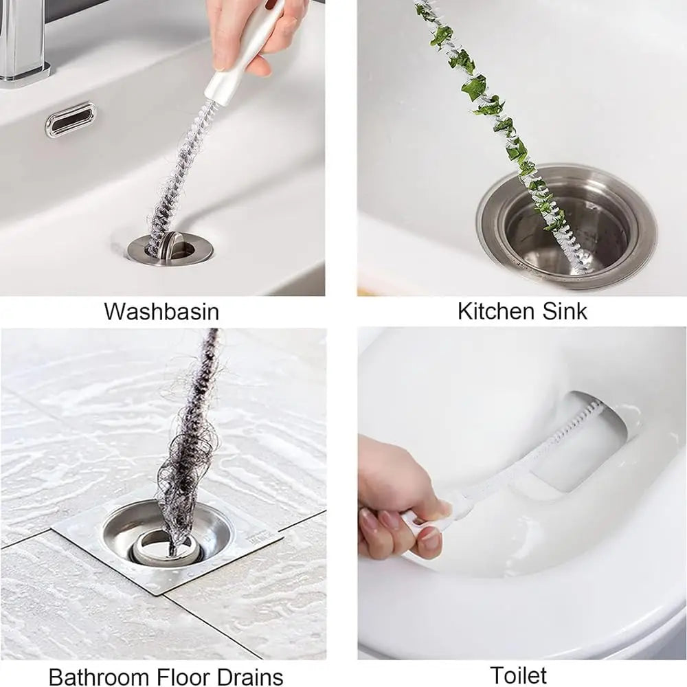 Drain Hair Clog Remover Tool, 46cm Flexible Plastic Snake Cleaner Strip for Shower Sink Pipe Unclogging, Hair Catcher Removal