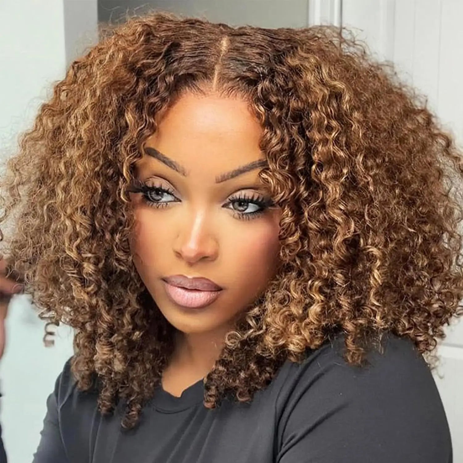 Curly Short Bob Wig Highlight 4/27 Honey Blonde 100% Human Hair 5x5 Glueless Closure Wig Deep Wave For Women Virgin Human Hair