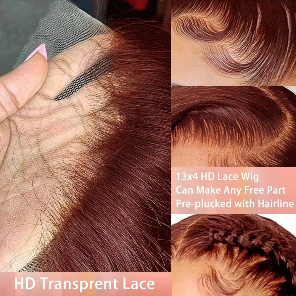 Copper Red Layered Cut Lace Front Wigs Reddish Brown Straight Lace Frontal Wig Layered Glueless Wigs Synthetic Butterfly Haircut