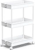 Rolling Storage Cart 3 Tier, Bathroom Cart Organizer Mobile Shelving Unit Multi-Functional Shelves for Office, Kitchen, Bathroom