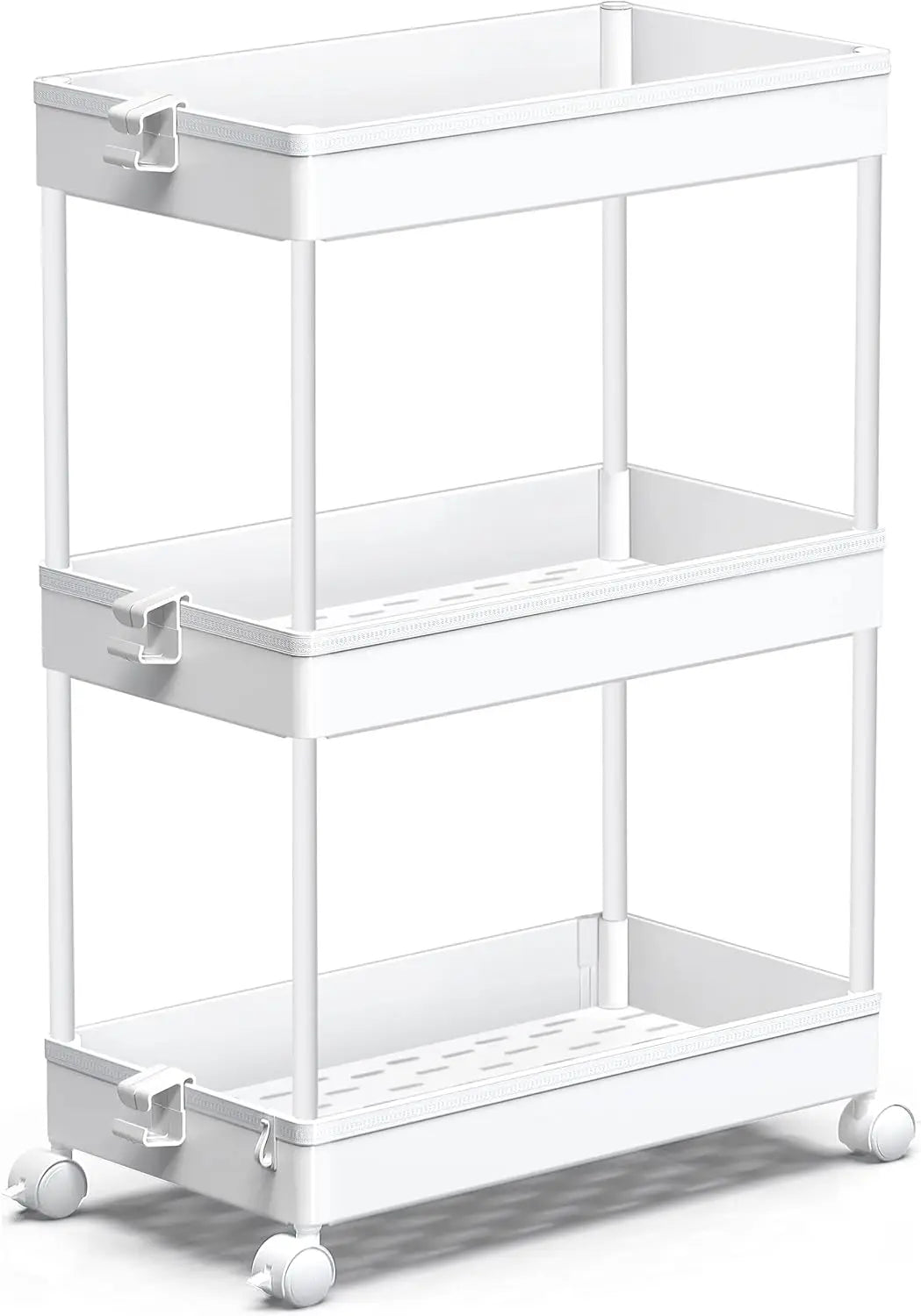 Rolling Storage Cart 3 Tier, Bathroom Cart Organizer Mobile Shelving Unit Multi-Functional Shelves for Office, Kitchen, Bathroom