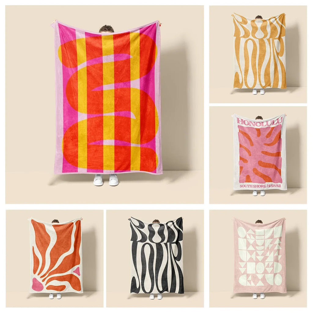 Morandi Color Blanket Abstract Botanical Graffiti Design Scandinavian Minimalist Sofa Blanket Cafe Home Dual Purpose
