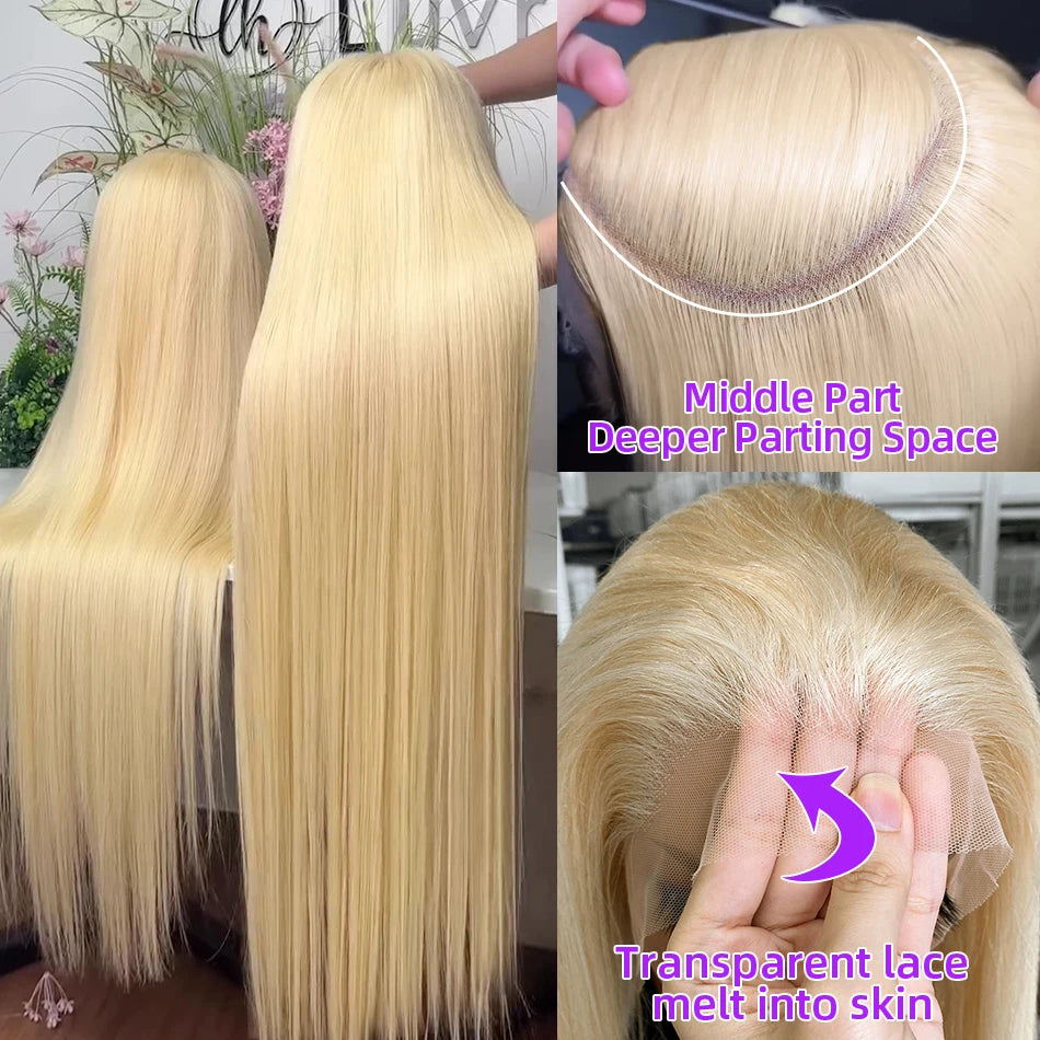 Pretty Diary 613 13x6 HD Lace Frontal Wig Brazilian Colored Honey Blonde Bone Straight Lace Front Human Hair Wigs High Density