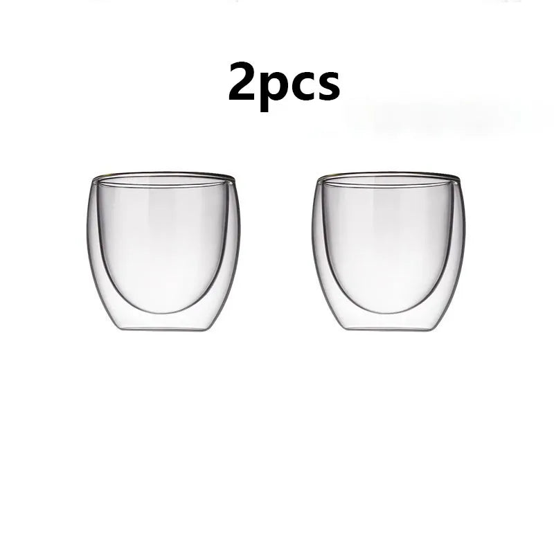 2/4/6pcs Screw Thread Espresso Cups Set Double Wall Glass Coffee Mugs Set 80ml Shot Glass Insulated Teacup Coffee Accessories