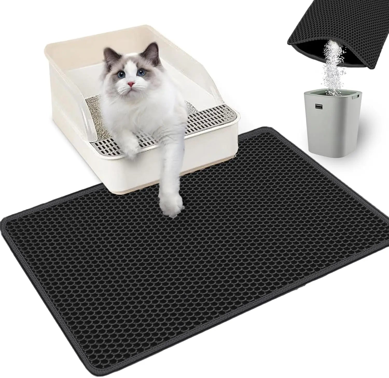 Double-Layer Honeycomb Cat Litter Mat Waterproof Anti-Slip for All Ages Cats Litter Box Floor Protector Durable and Easy Clean