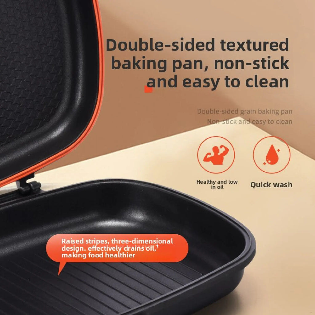 Nonstick Reversible Grill Pan Double-Sided Ribbed Flat BBQ Griddle Induction Gas Stove Compatible Indoor Outdoor Cookware