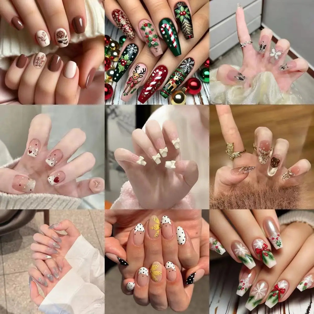 10Pcs Pink French Style Fake Nails 3D Bowknot Designs Short Square Press on Nails Sweet Korean Fashion False Nail for Women Girl