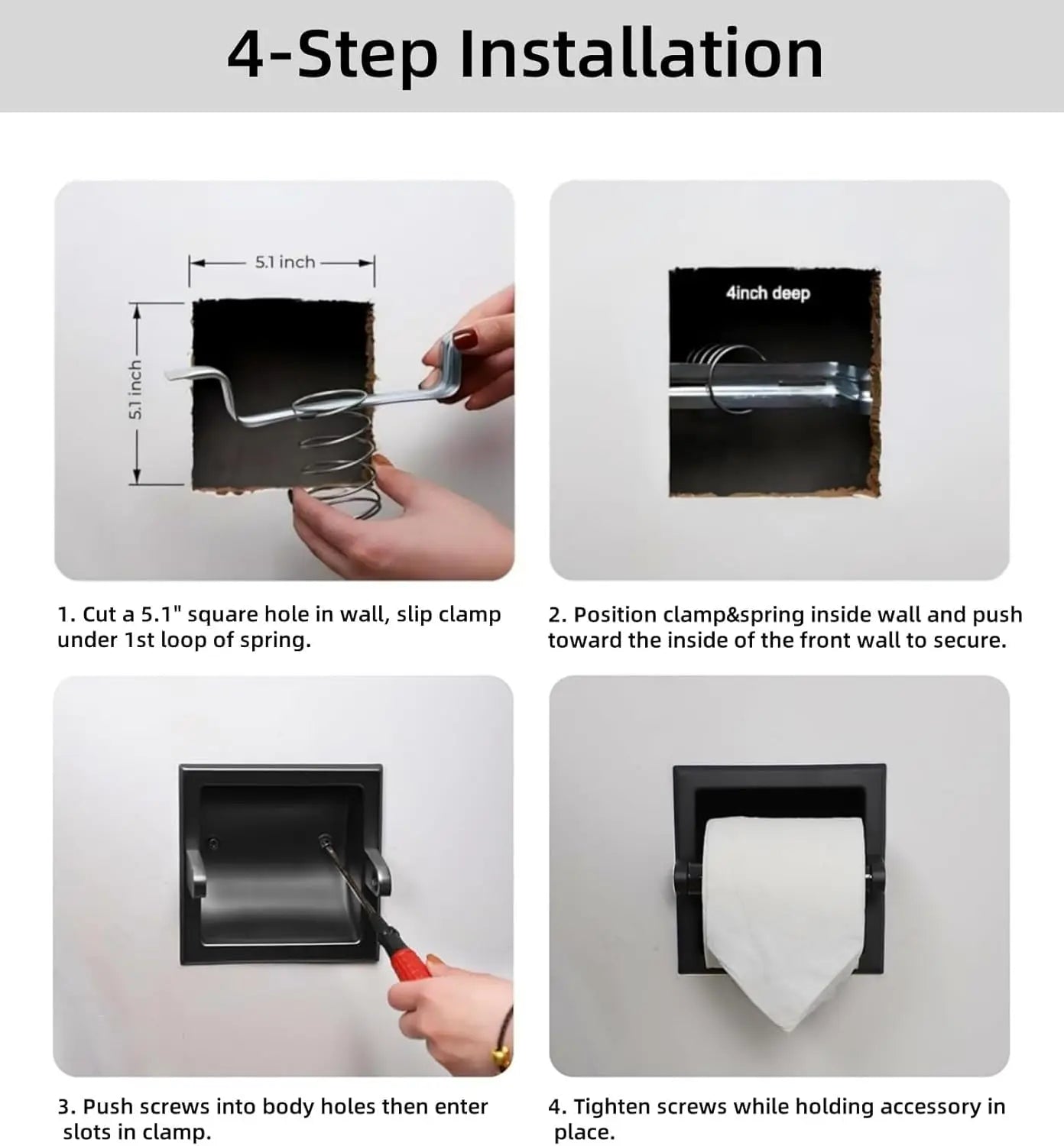 Recessed Toilet Paper Holder Stainless Steel Square Wall Mounted Toilet Tissue Roll Holder Toilet Paper Holder Insert