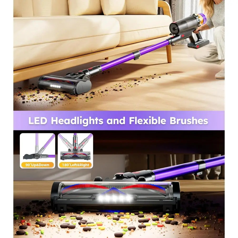 500W 50KPA Cordless Vacuum Cleaner with 60-Minute Run Time, LED Display, Anti-Tangle, Lightweight for Home and Pet Hair Removal